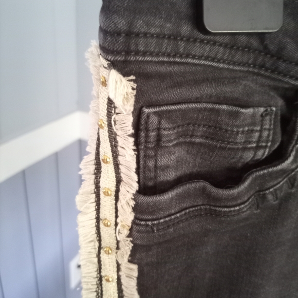 Black Mos Mosh Jeans with White Stripes - Picture 3 of 7